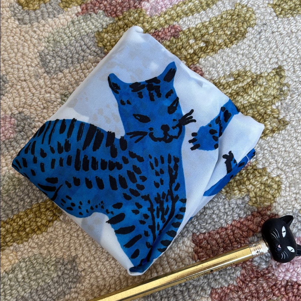 😸IKEA NWT SKYNKE Crazy Blue Cat reusable tote swirling blue felines Warhol-style